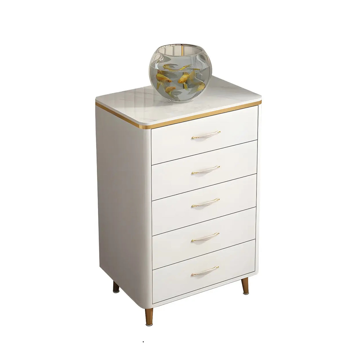 Glam Vertical White Stone Bachelor Chest with Drawers Image - 5
