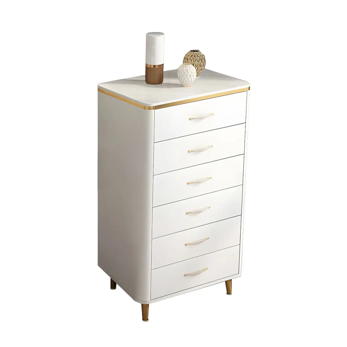 Glam Vertical White Stone Bachelor Chest with Drawers Image - 7
