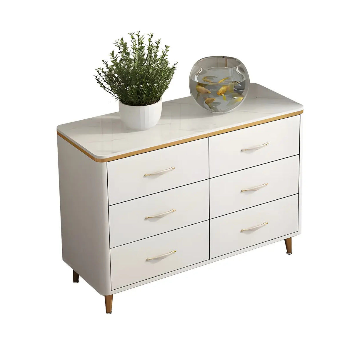 Glam Vertical White Stone Bachelor Chest with Drawers Image - 9