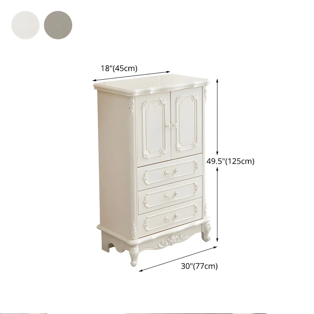Glam Vertical White Wood Combo Dresser for Drawers