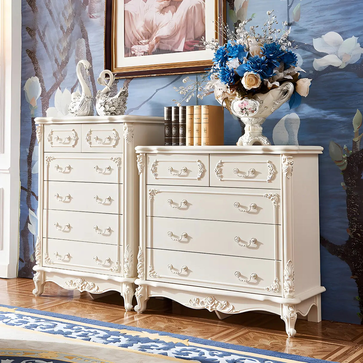 Glam Vertical White Wood Combo Dresser for Drawers Image - 1