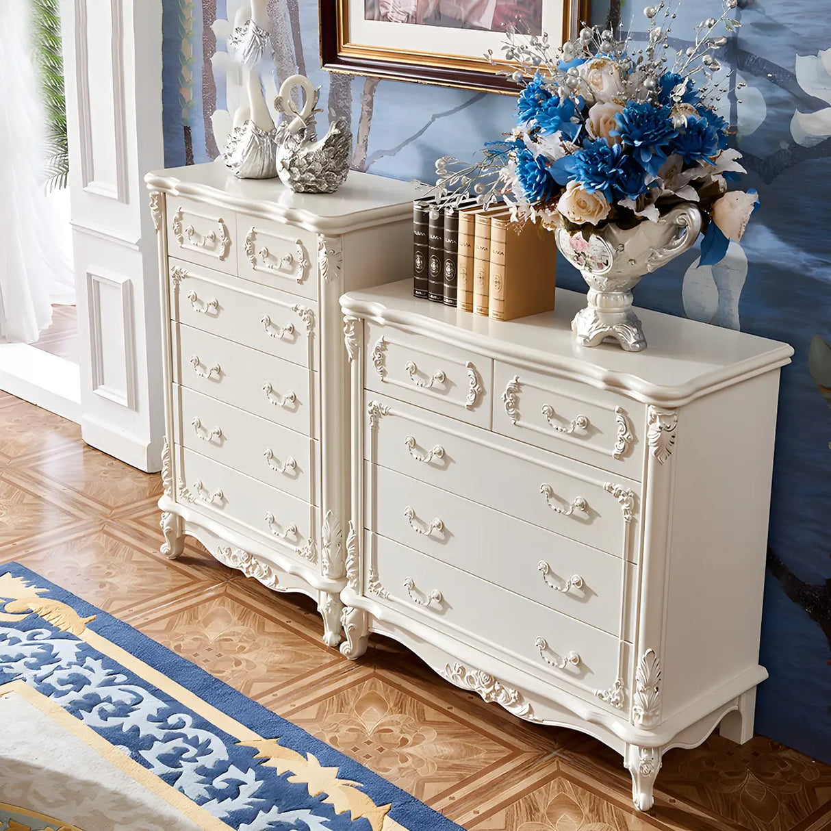 Glam Vertical White Wood Combo Dresser for Drawers Image - 4