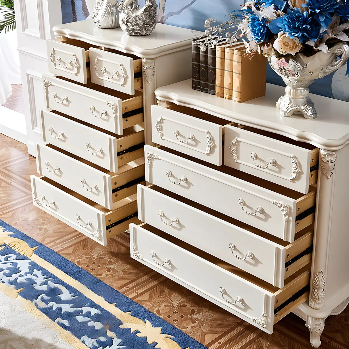 Glam Vertical White Wood Combo Dresser for Drawers Image - 6