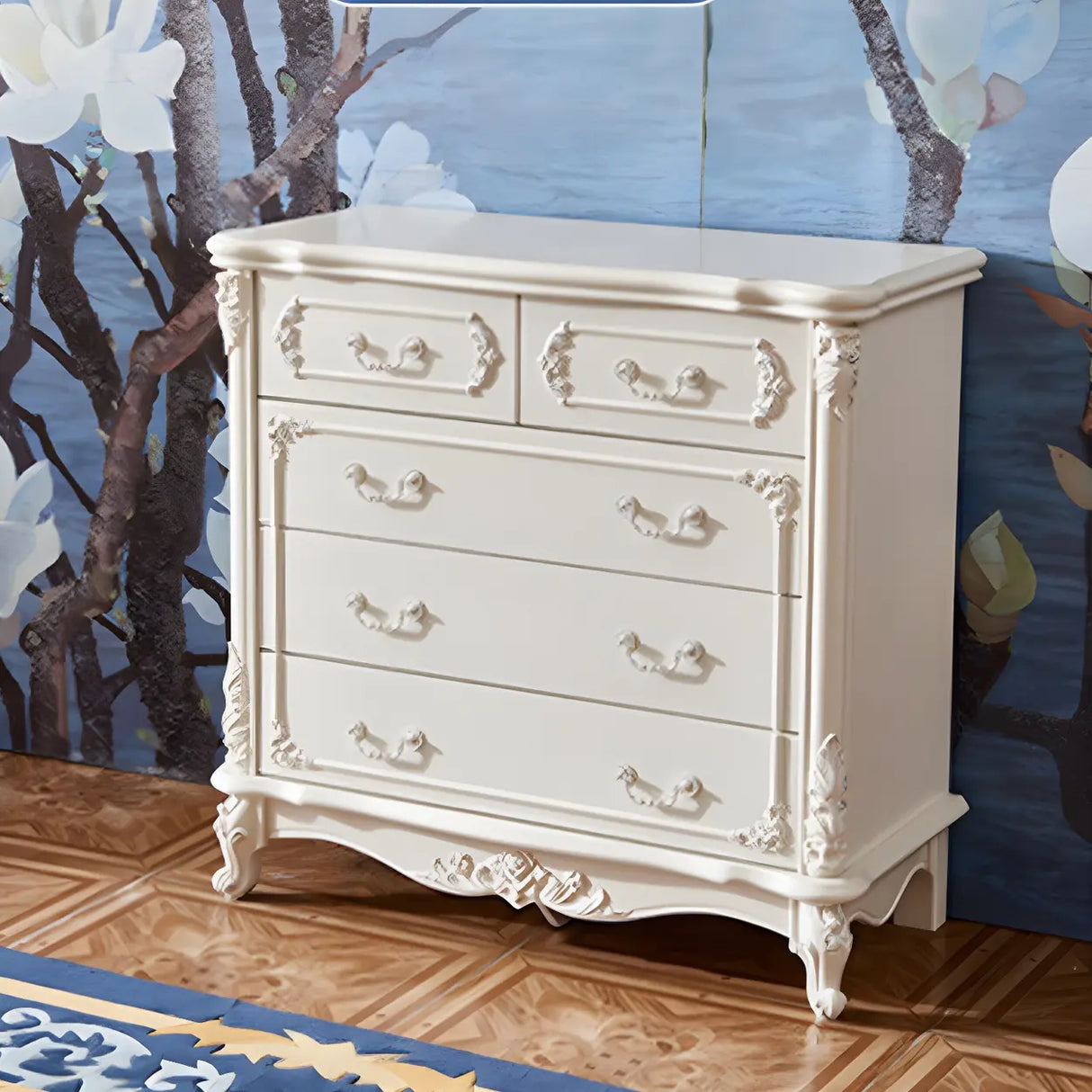 Glam Vertical White Wood Combo Dresser for Drawers Image - 8