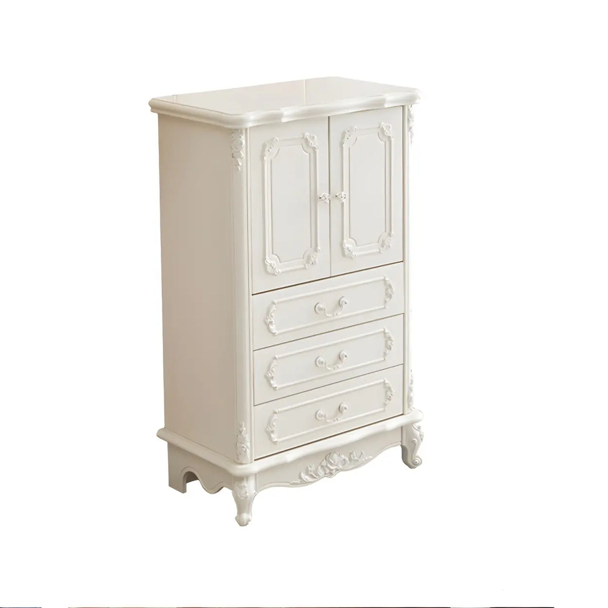 Glam Vertical White Wood Combo Dresser for Drawers Image - 9