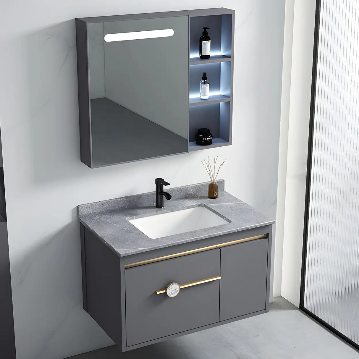 Glam Warp Resistant Wall Mount Faucet Bathroom Vanity Set Image - 1
