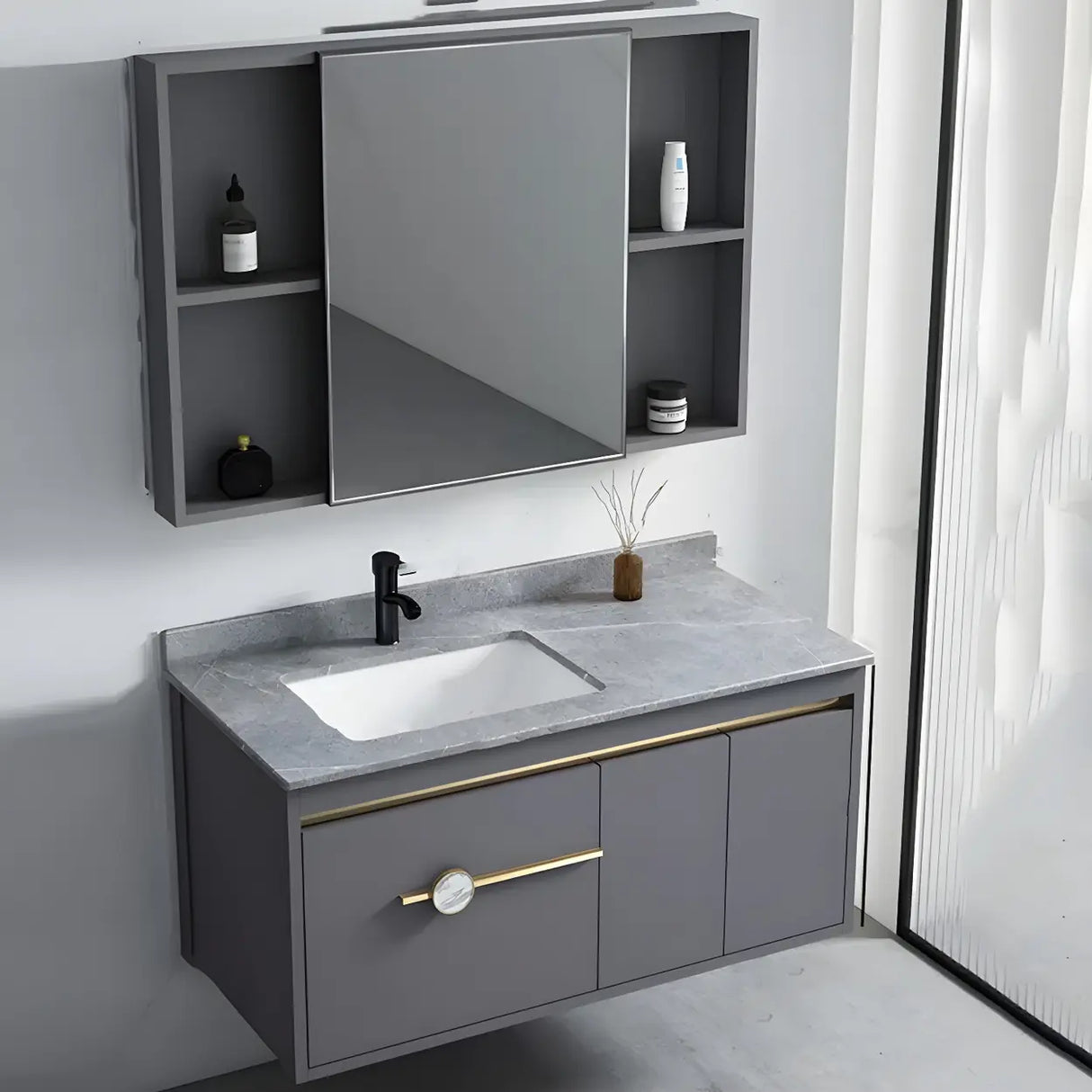 Glam Warp Resistant Wall Mount Faucet Bathroom Vanity Set Image - 2