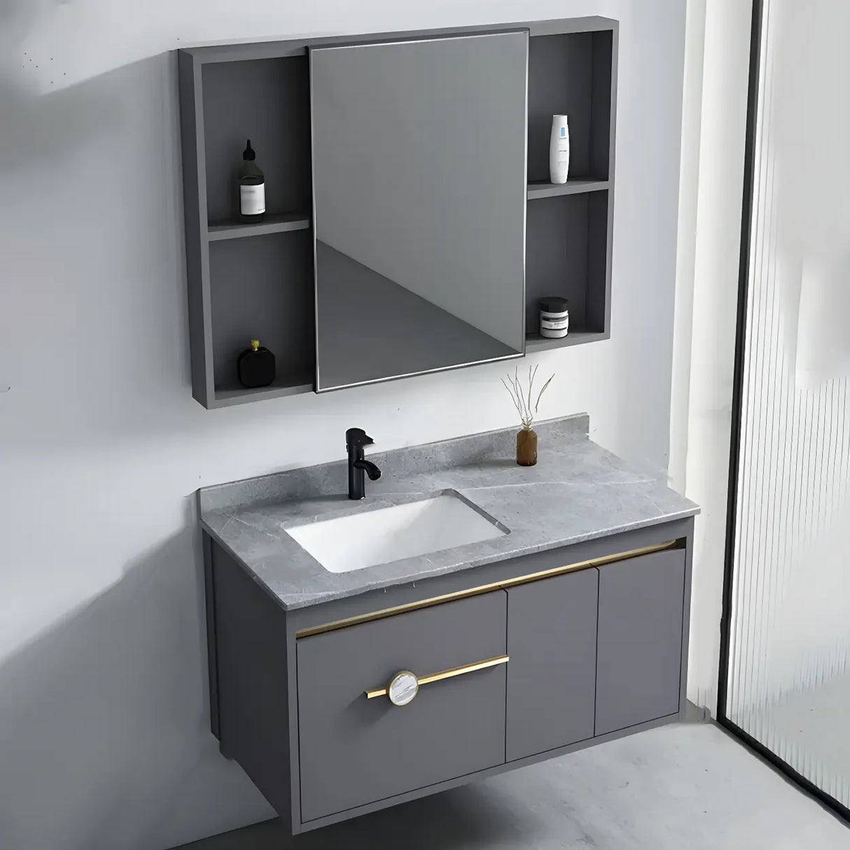 Glam Warp Resistant Wall Mount Faucet Bathroom Vanity Set Image - 8