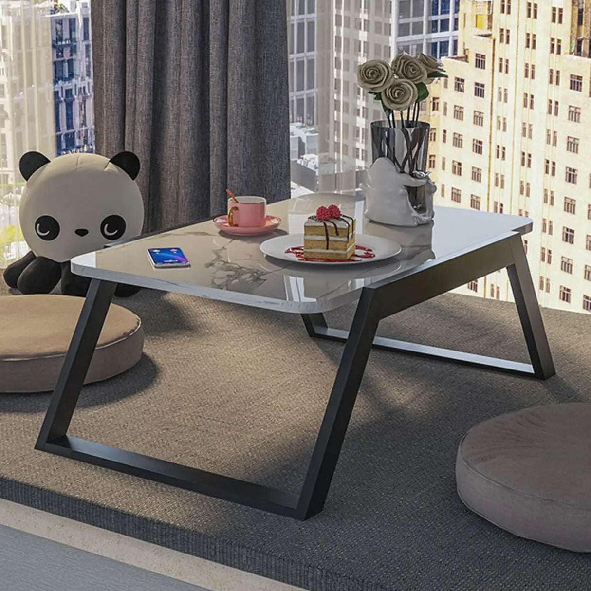 Glam White Rectangular Metal Gold Sled Coffee Table Image - 10