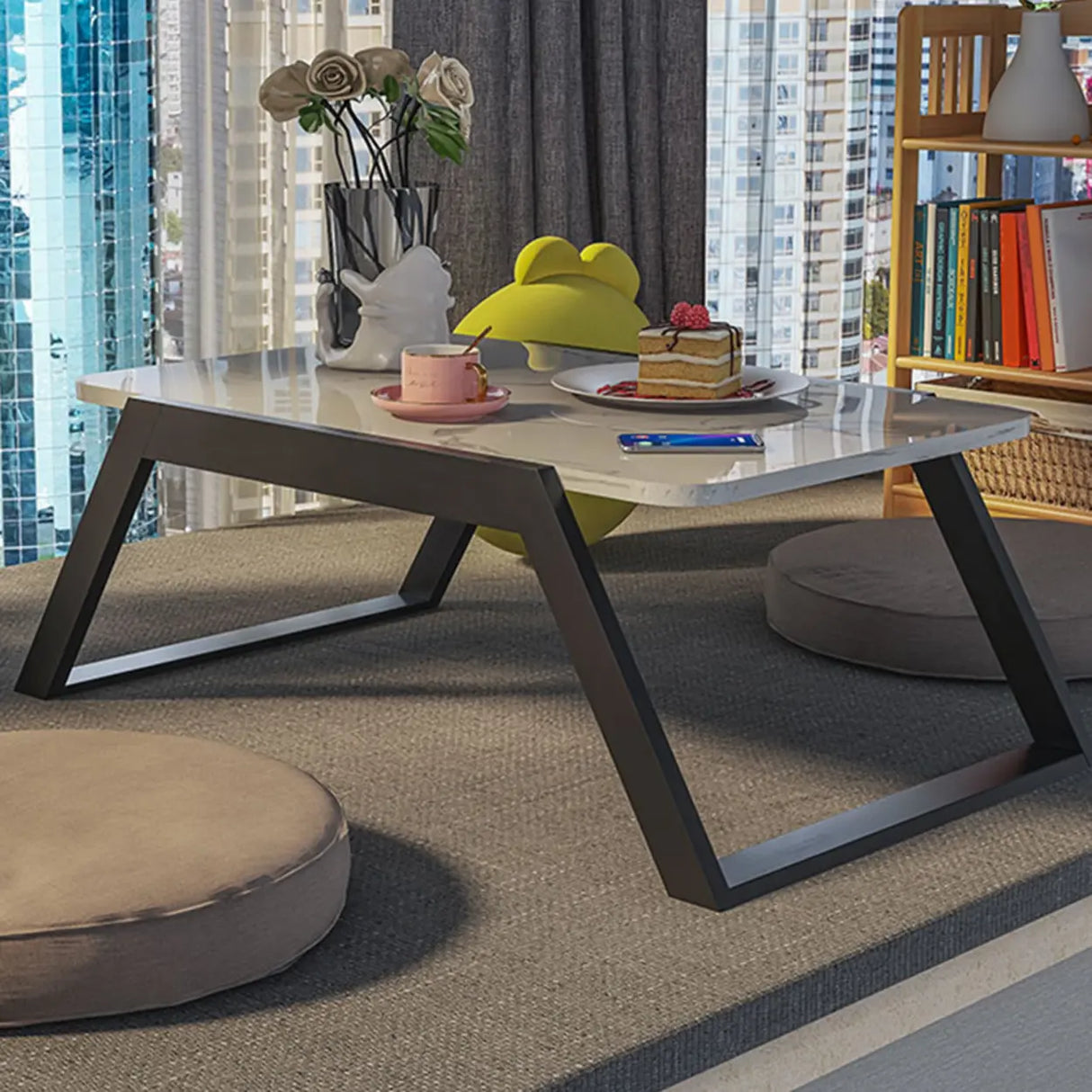 Glam White Rectangular Metal Gold Sled Coffee Table Image - 11