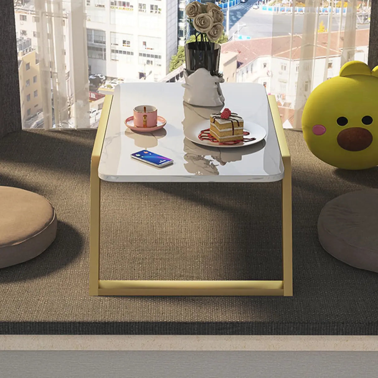 Glam White Rectangular Metal Gold Sled Coffee Table Image - 1