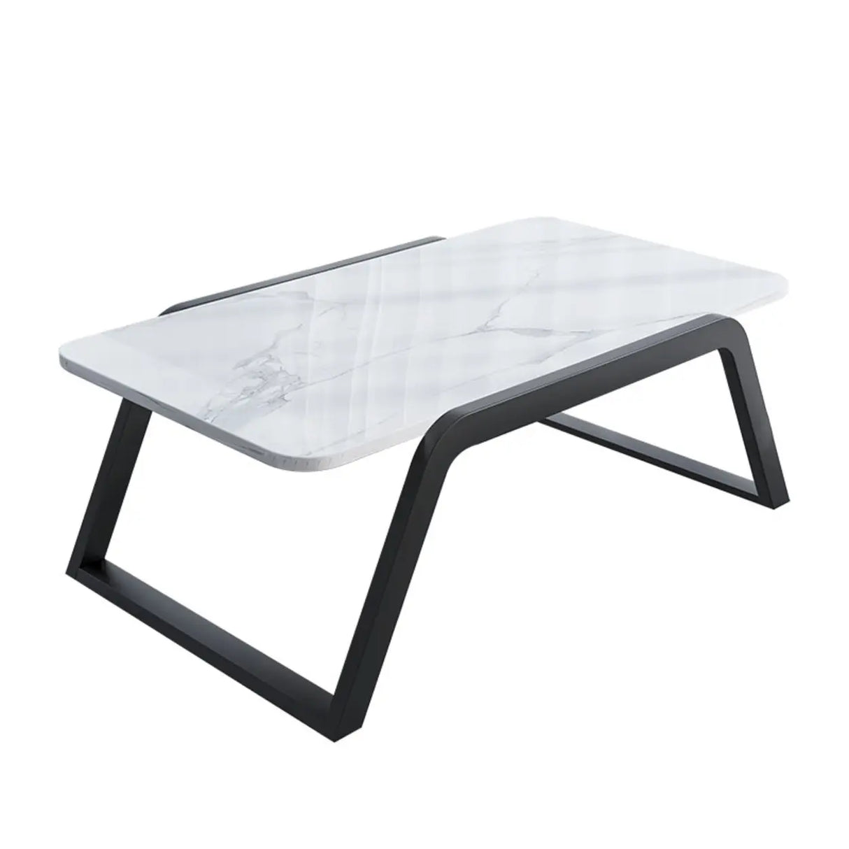 Glam White Rectangular Metal Gold Sled Coffee Table Image - 2