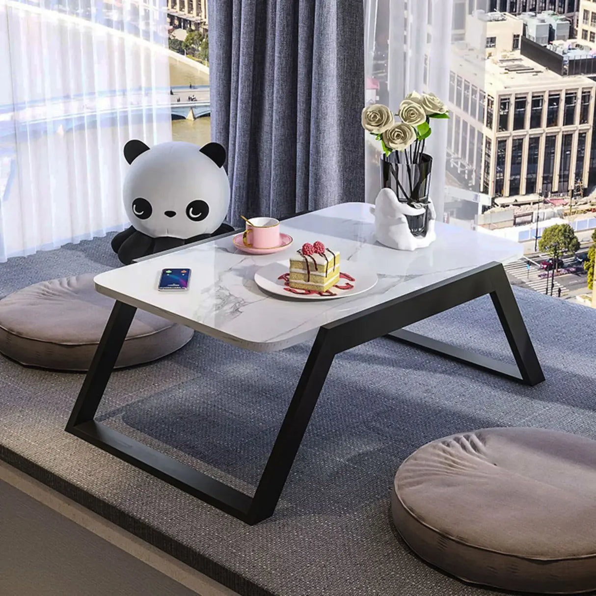 Glam White Rectangular Metal Gold Sled Coffee Table Image - 4