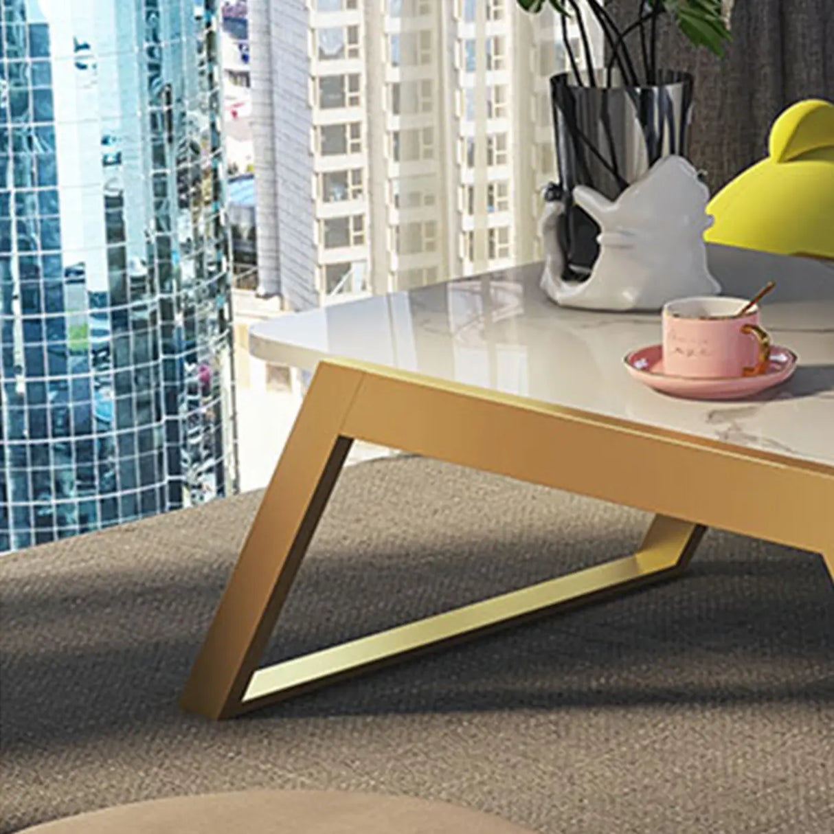 Glam White Rectangular Metal Gold Sled Coffee Table Image - 8