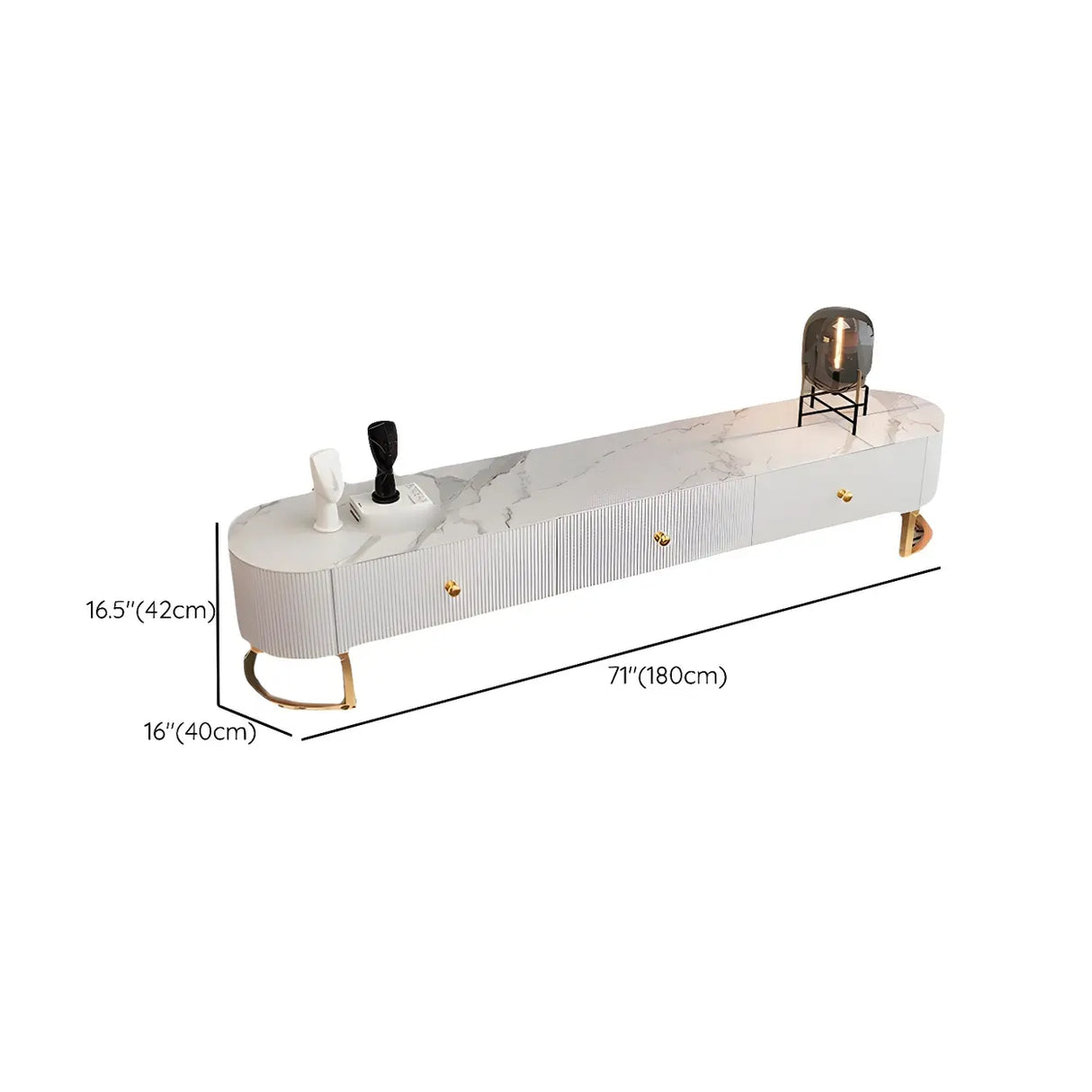 Glam White Stone Enclosed Storage Long Length TV Stand