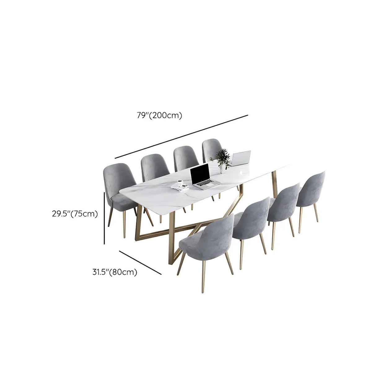Glam White Stone Gold Trestle Conference Table for 8 Image - 10