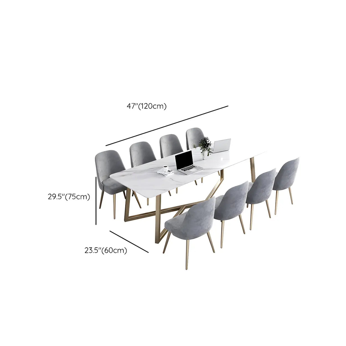 Glam White Stone Gold Trestle Conference Table for 8 Image - 13