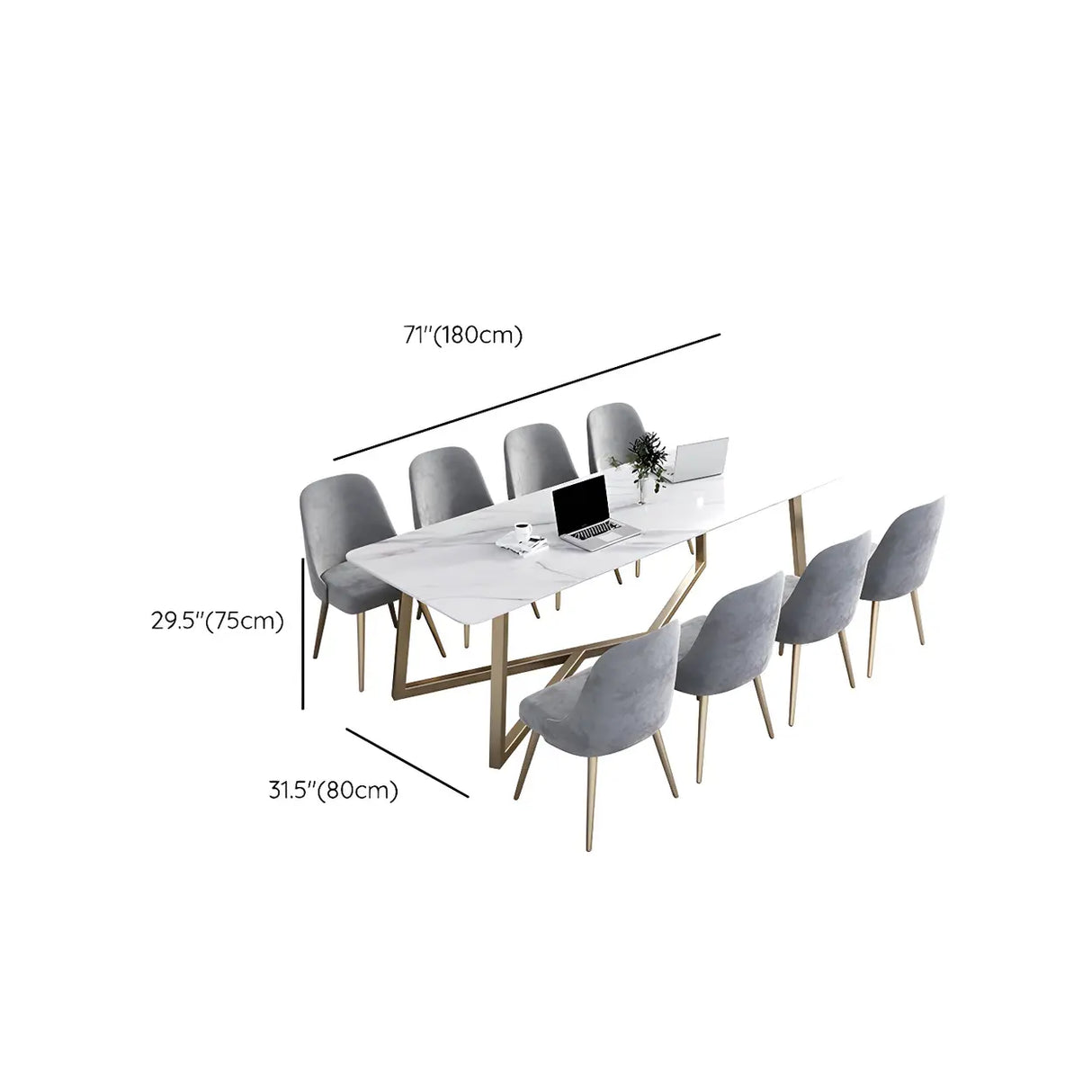 Glam White Stone Gold Trestle Conference Table for 8 Image - 9