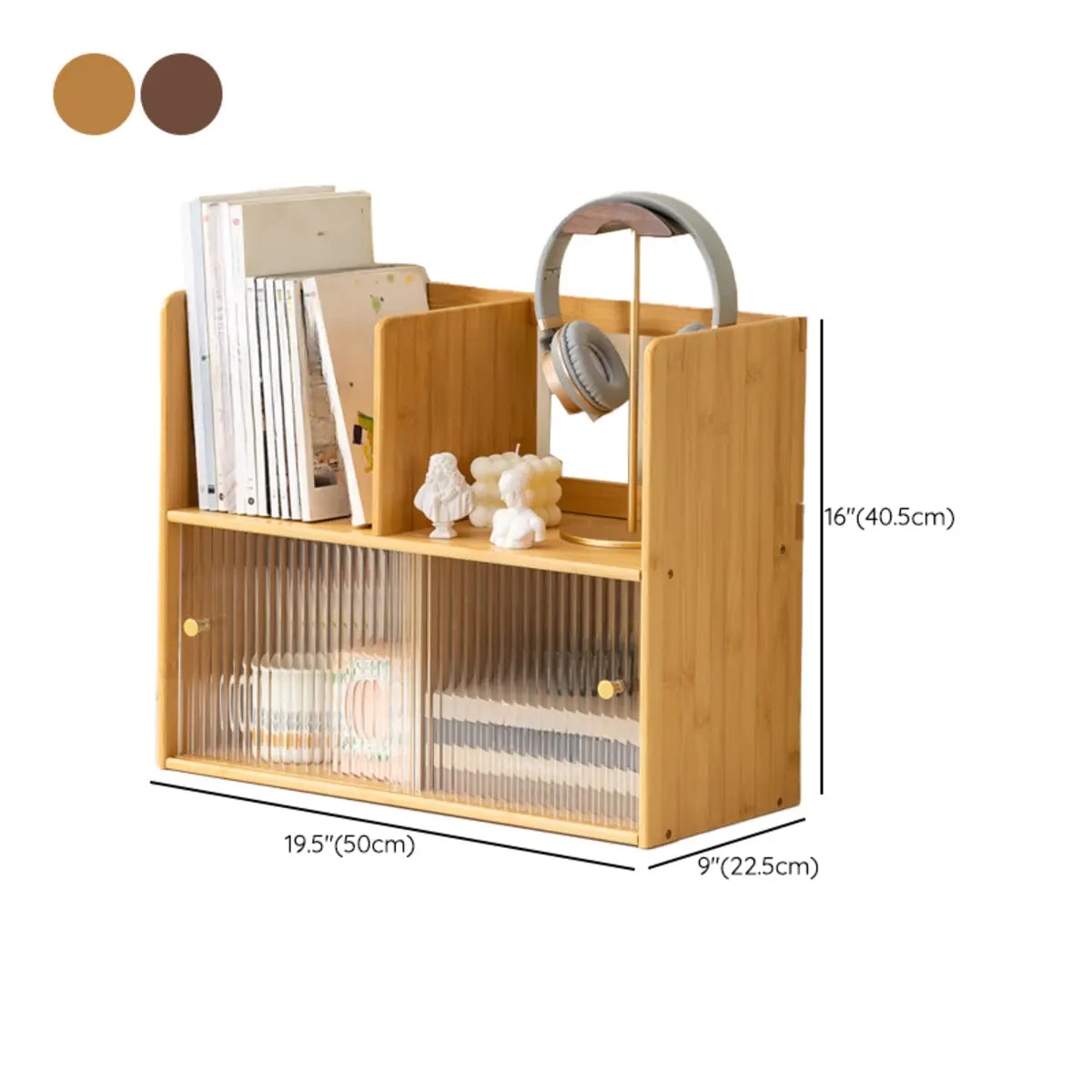 Glass Door 2-Tier Bamboo Desktop Storage Display Cabinet