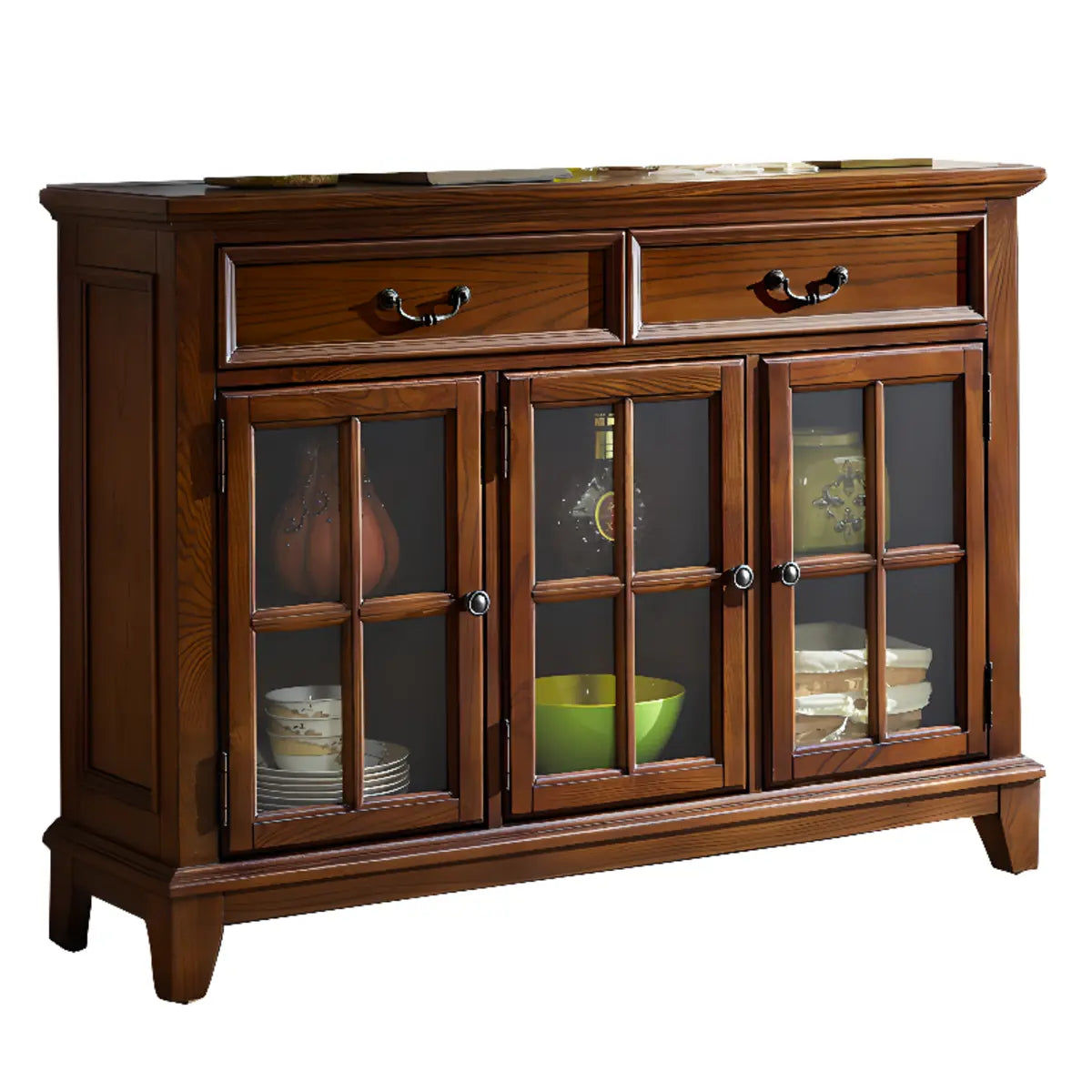 Glass Doors Ash Brown Large Retro Sideboard with Shelves Image - 10