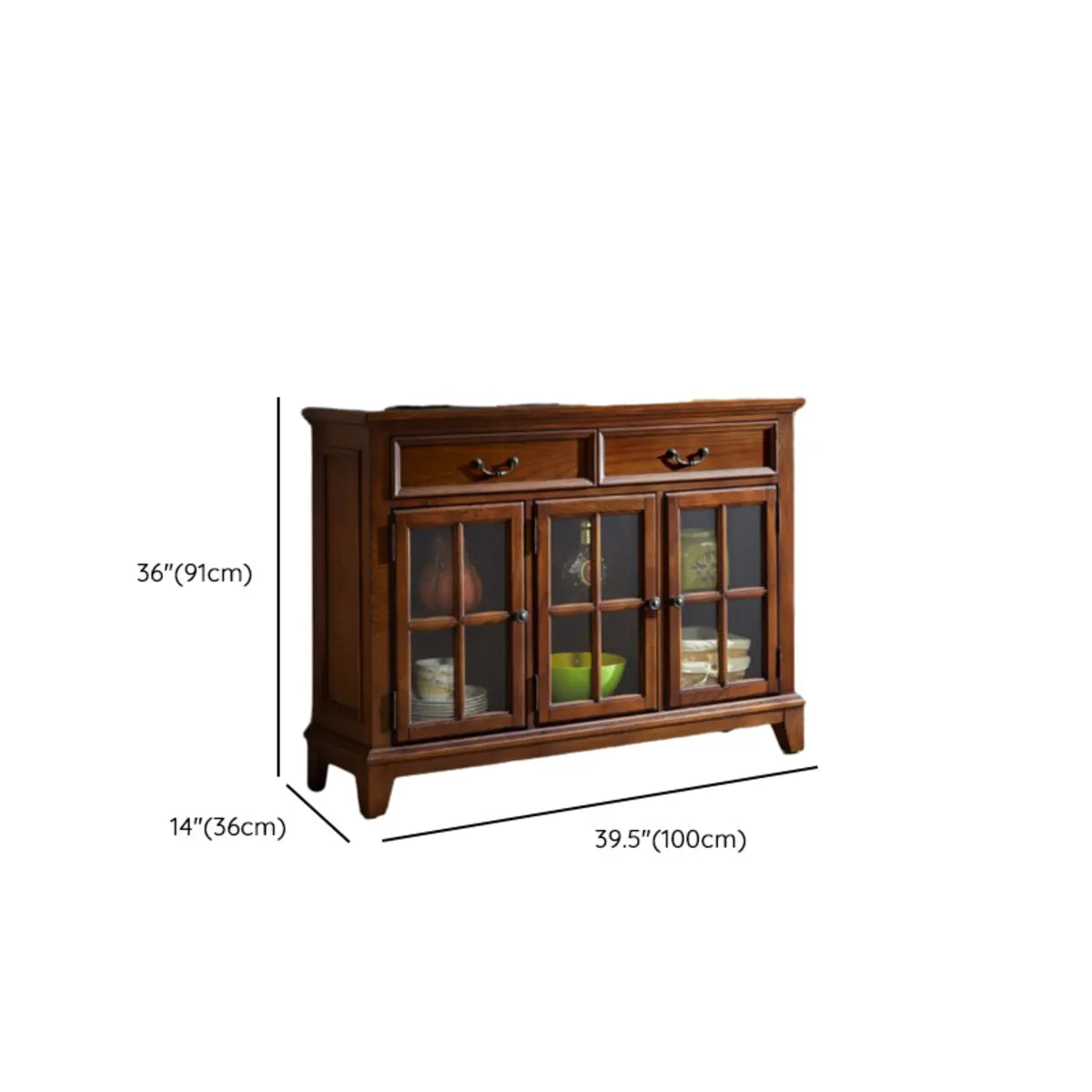 Glass Doors Ash Brown Large Retro Sideboard with Shelves Image - 19
