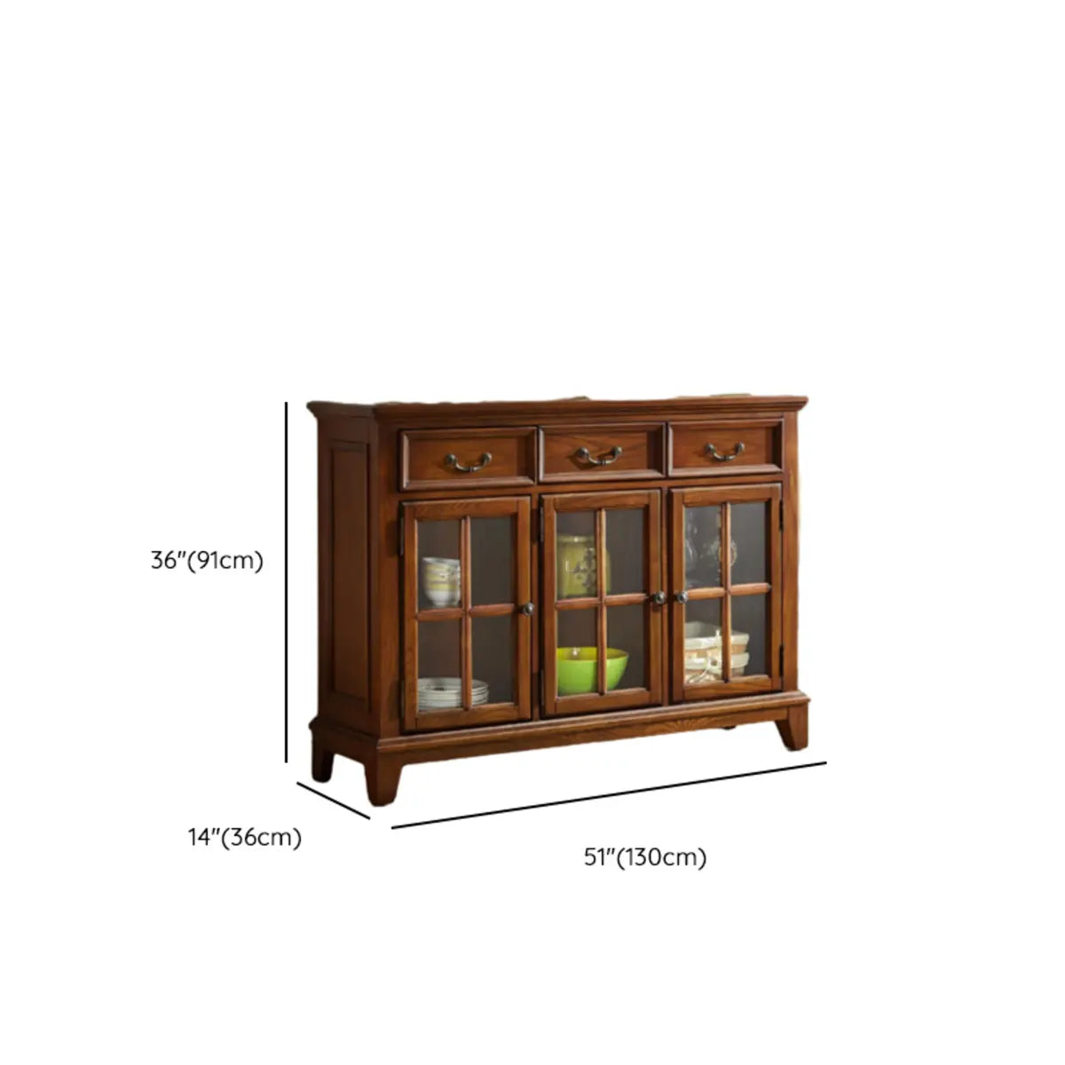 Glass Doors Ash Brown Large Retro Sideboard with Shelves Image - 20