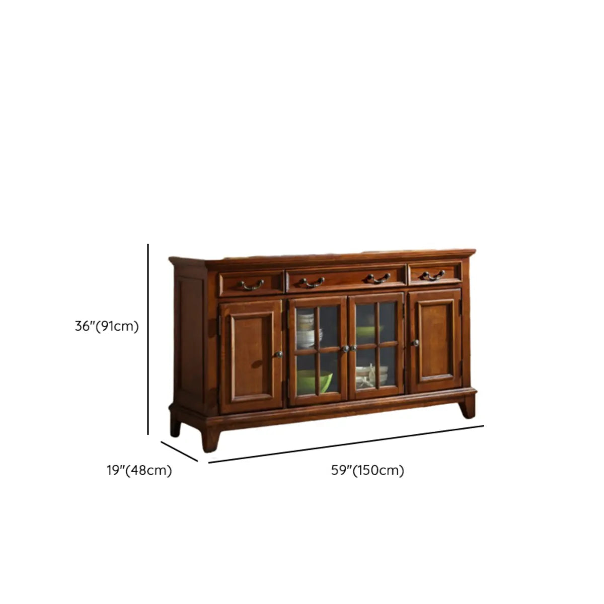 Glass Doors Ash Brown Large Retro Sideboard with Shelves Image - 21