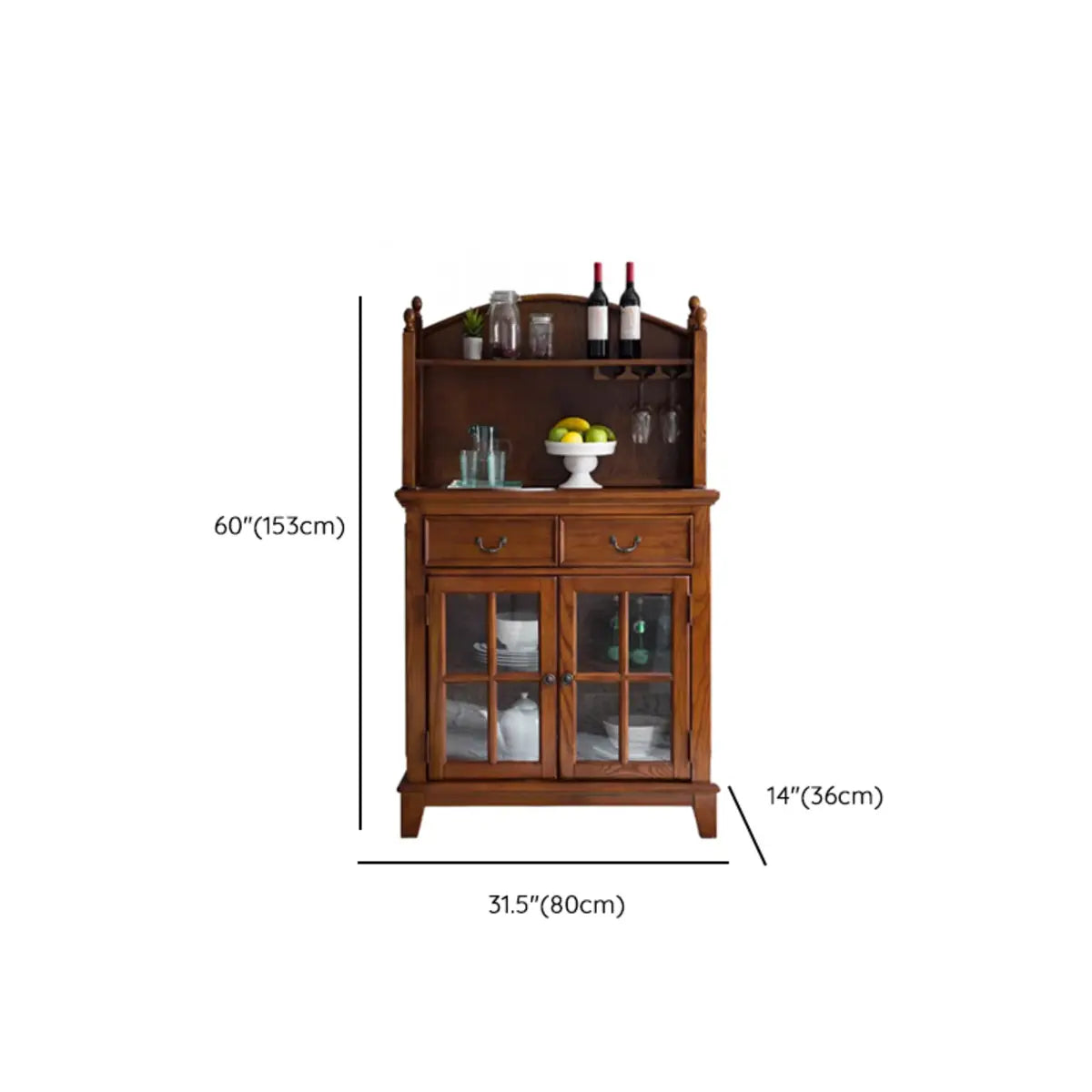 Glass Doors Ash Brown Large Retro Sideboard with Shelves Image - 22