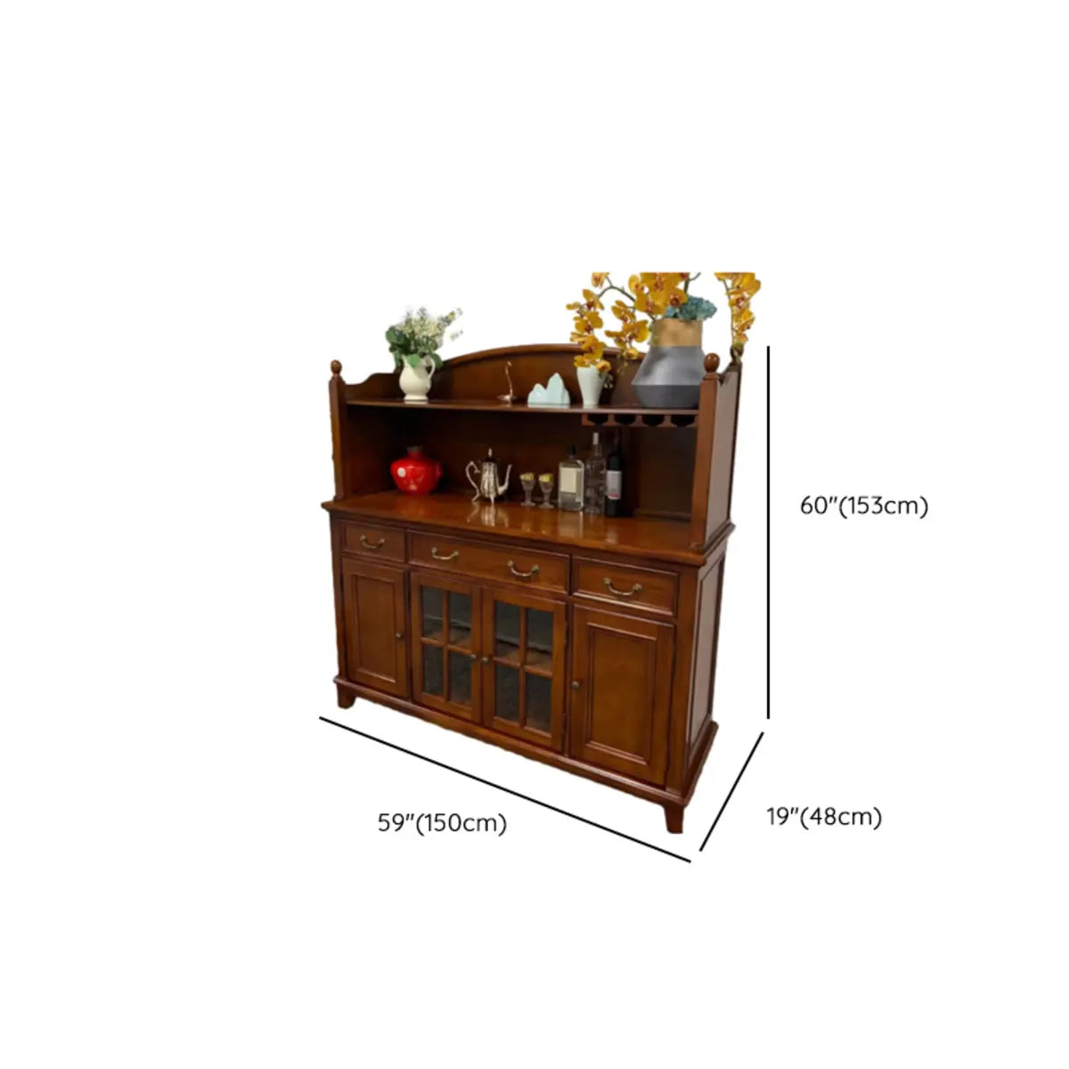 Glass Doors Ash Brown Large Retro Sideboard with Shelves Image - 26