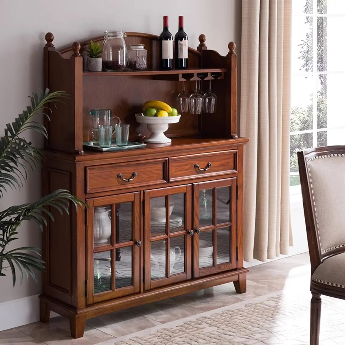 Glass Doors Ash Brown Large Retro Sideboard with Shelves Image - 3