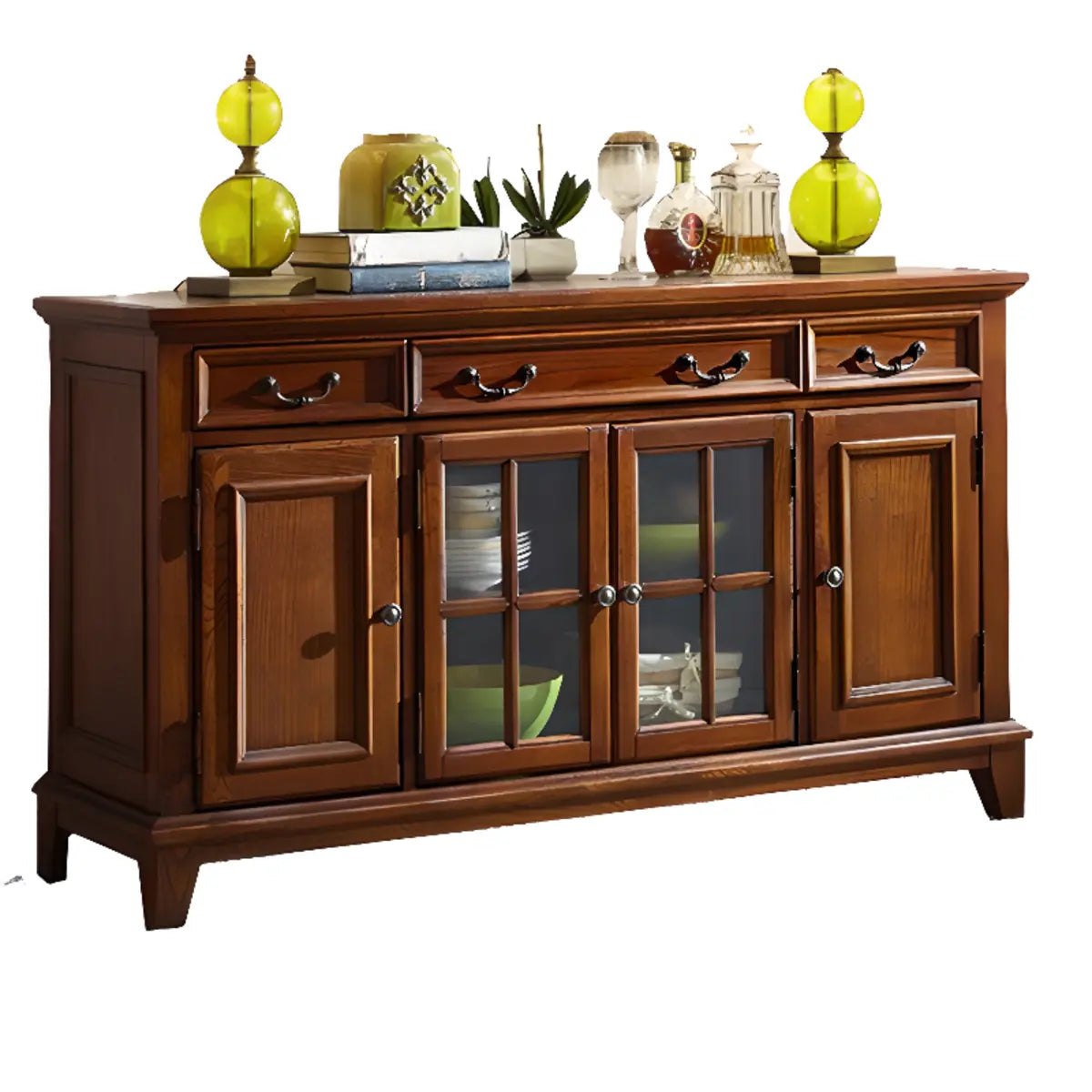 Glass Doors Ash Brown Large Retro Sideboard with Shelves Image - 8