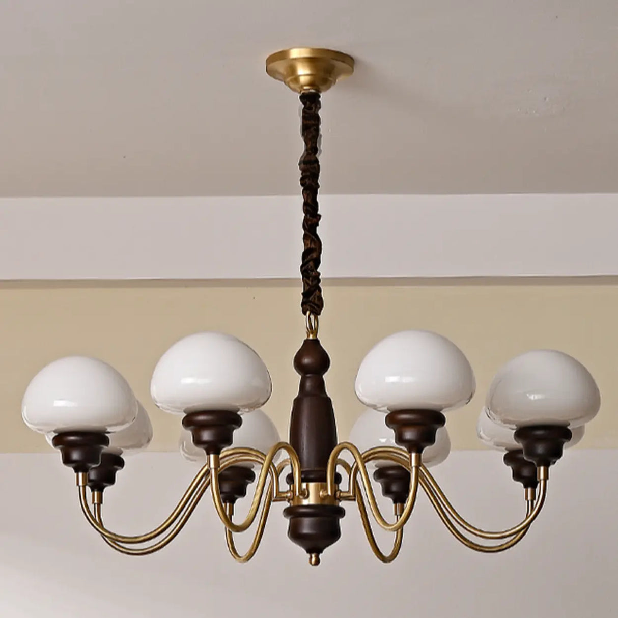 Glass Mushroom Curve Arm Beige Living Room Chandelier Image - 2