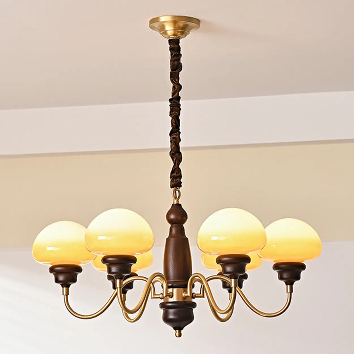 Glass Mushroom Curve Arm Beige Living Room Chandelier Image - 3