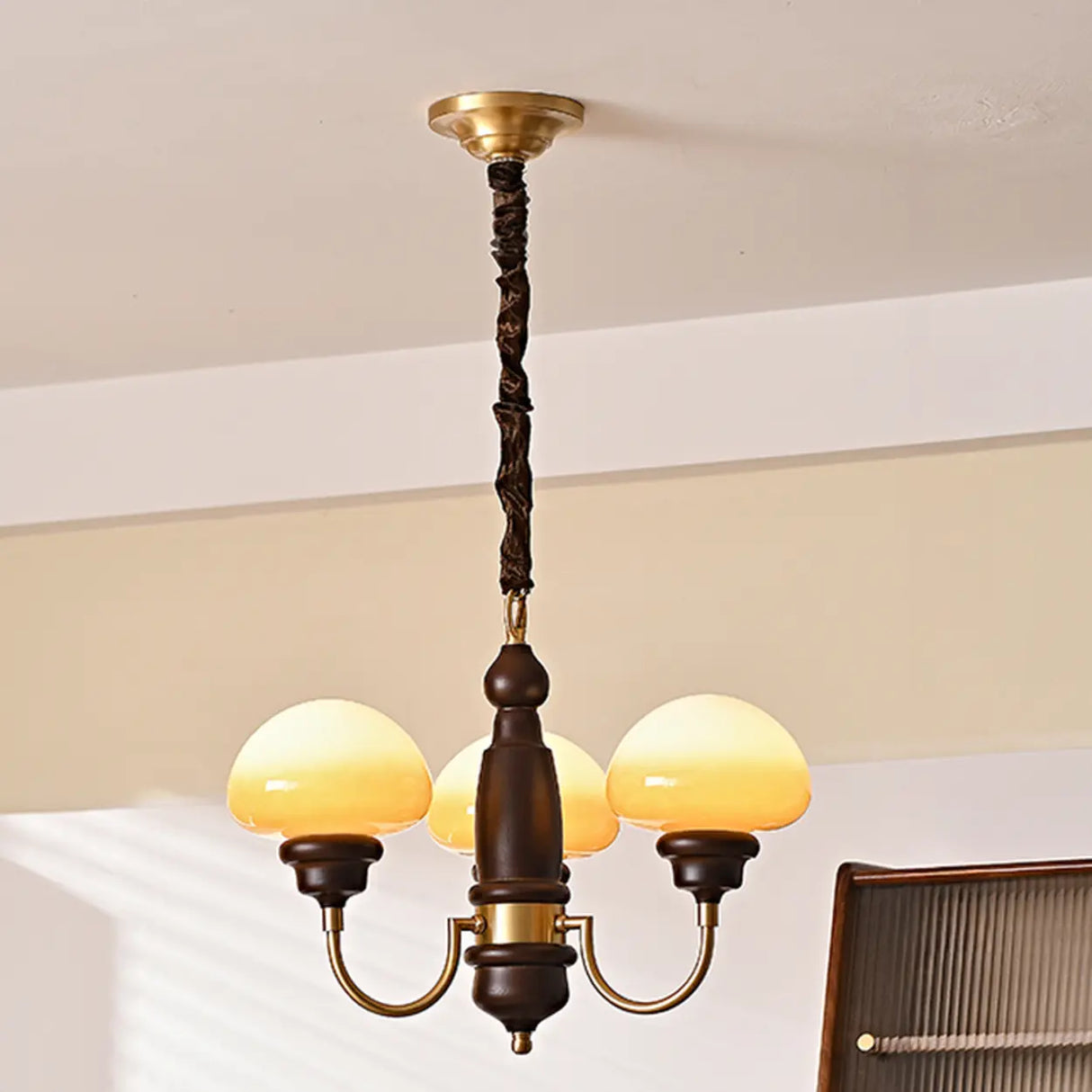 Glass Mushroom Curve Arm Beige Living Room Chandelier Image - 5