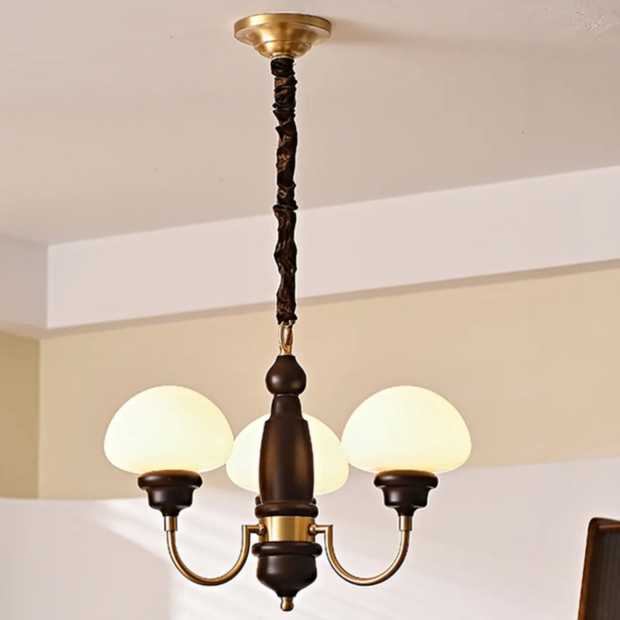 Glass Mushroom Curve Arm Beige Living Room Chandelier Image - 8