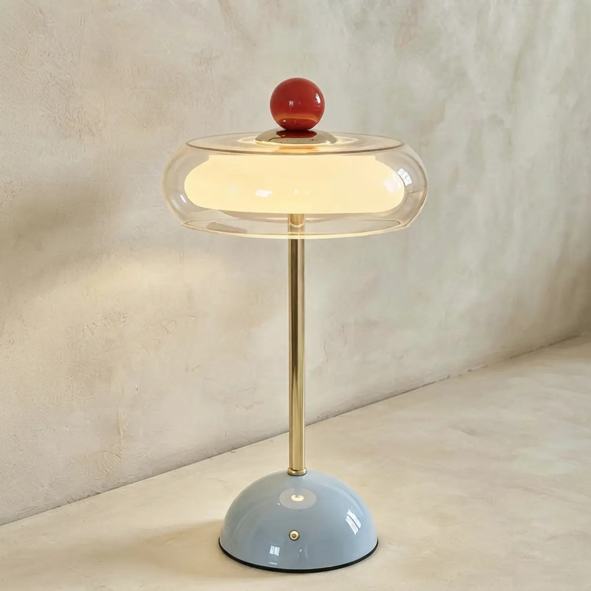 USB charging cable Blue 7"W x 13.3"H Glass Mushroom LED Table Lamp with Touch Control Image - 10