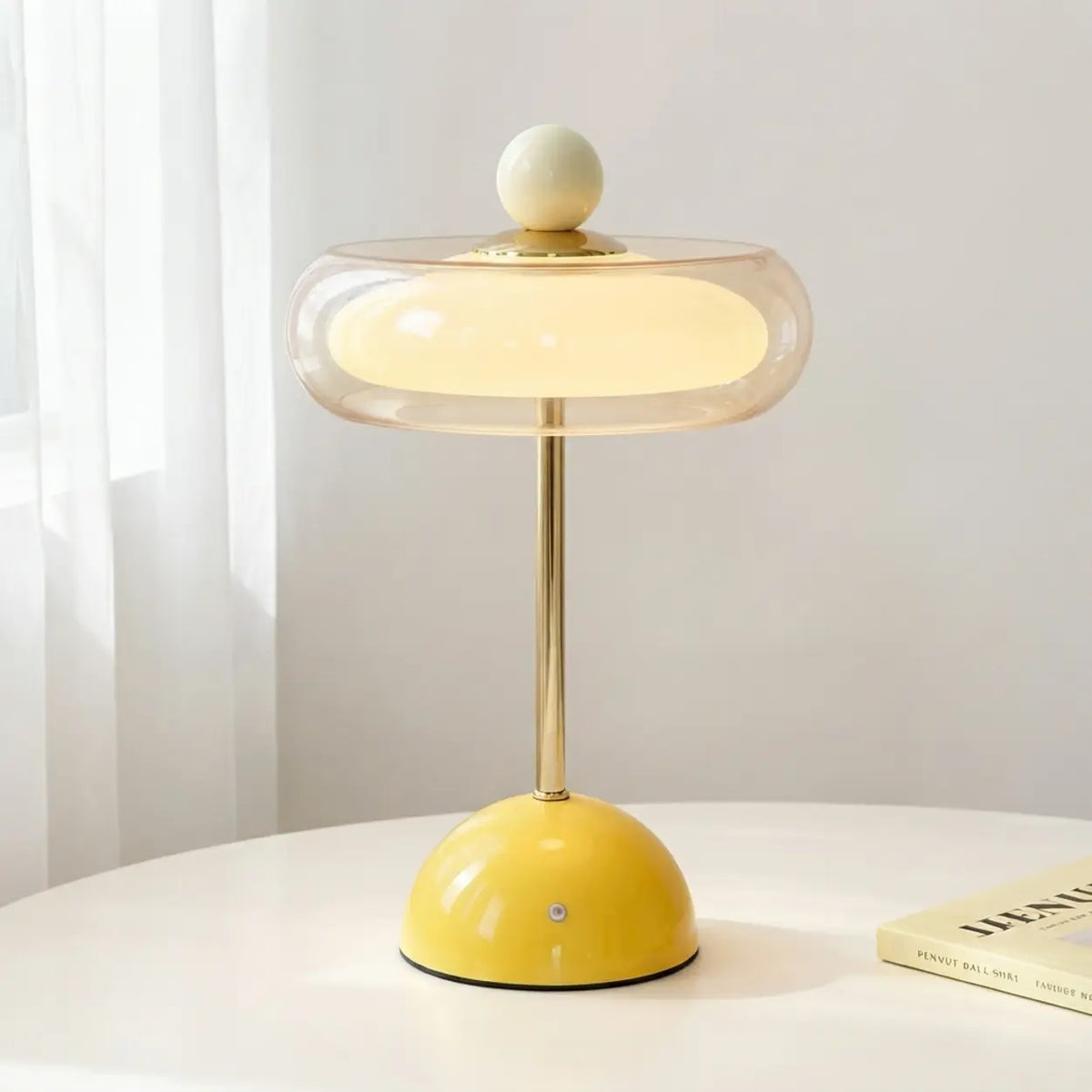 USB charging cable Yellow 7"W x 13.3"H Glass Mushroom LED Table Lamp with Touch Control Image - 8