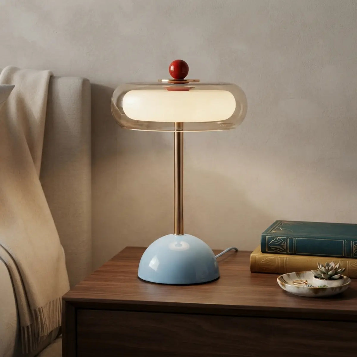 Plug In Electric Blue 7"W x 13.3"H Glass Mushroom LED Table Lamp with Touch Control Image - 9