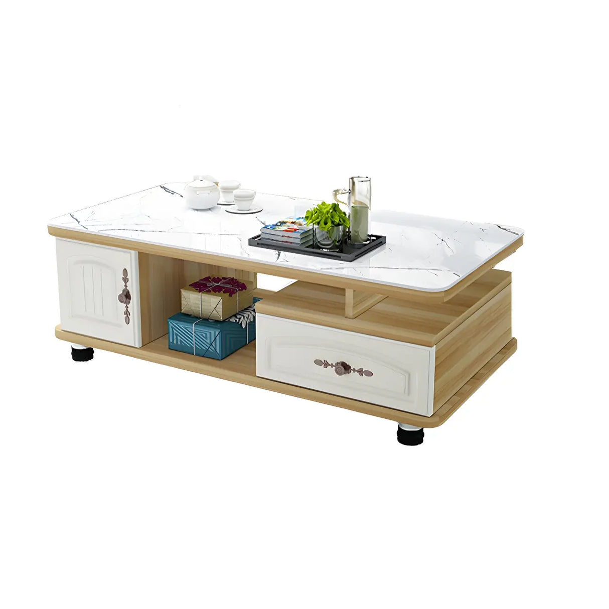 Glass Rectangular Storage Coffee Table with Cabinet Image - 11