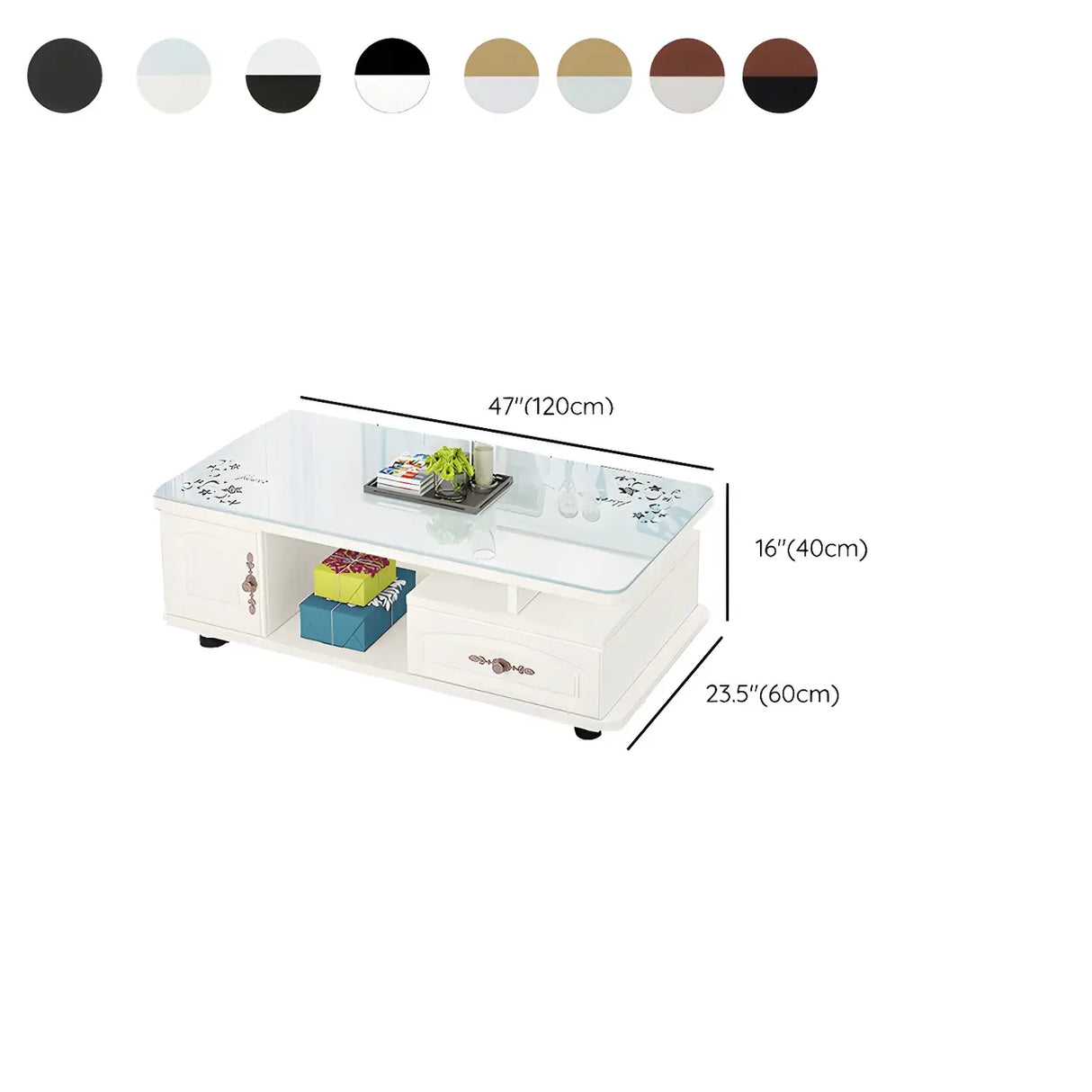 Glass Rectangular Storage Coffee Table with Cabinet