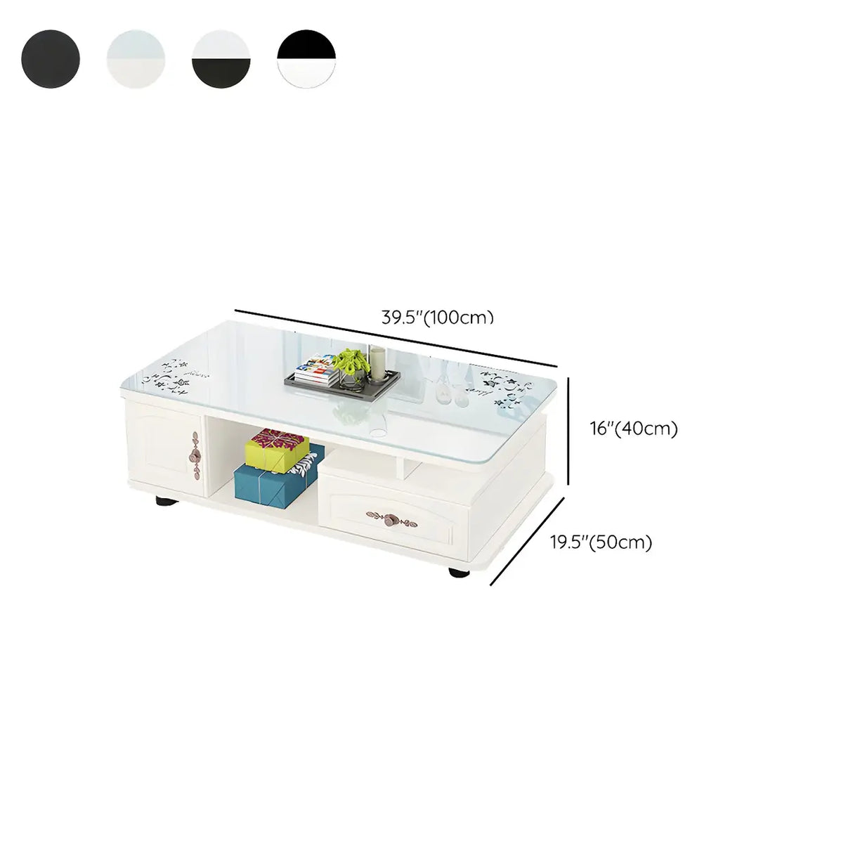 Glass Rectangular Storage Coffee Table with Cabinet Image - 17