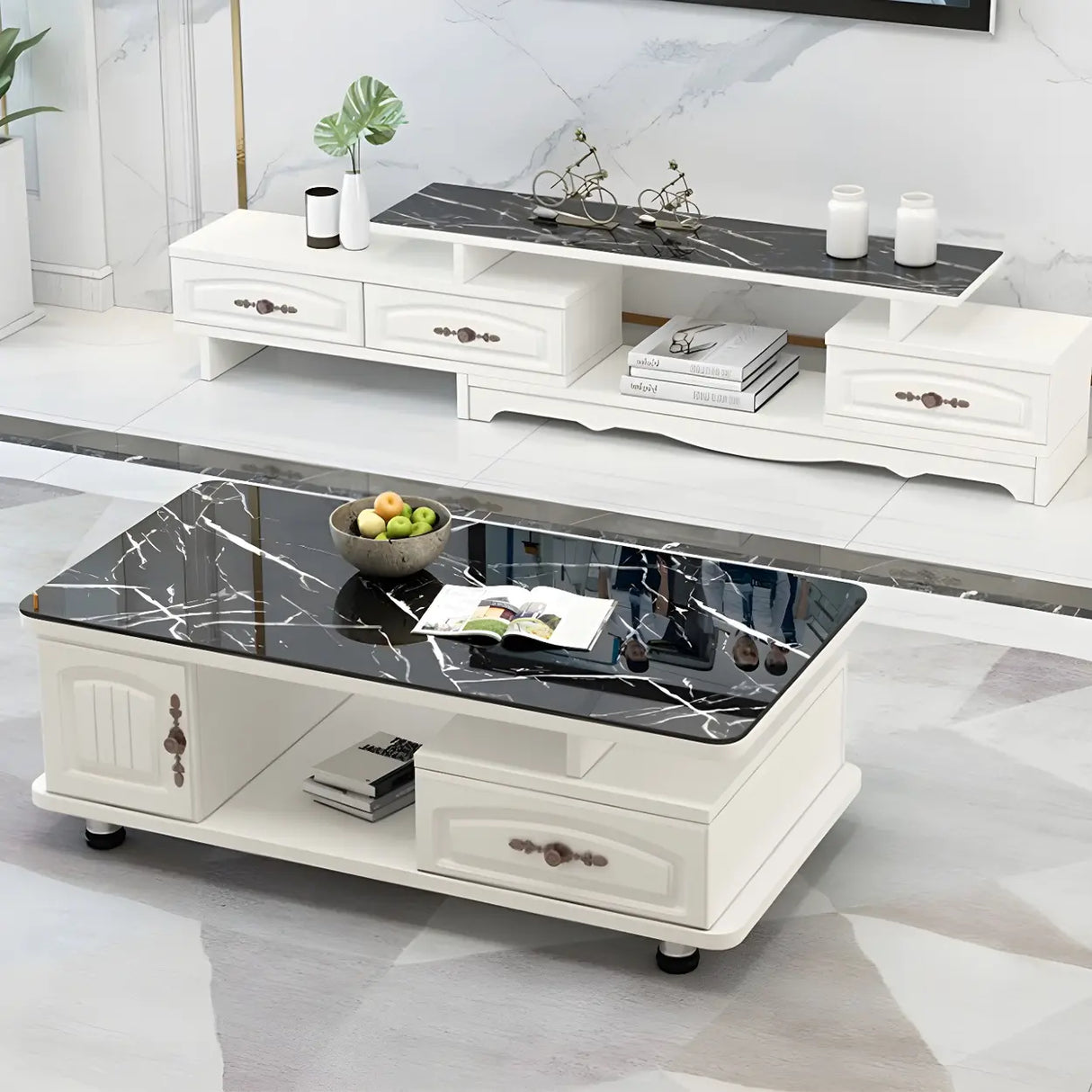 Glass Rectangular Storage Coffee Table with Cabinet Image - 1