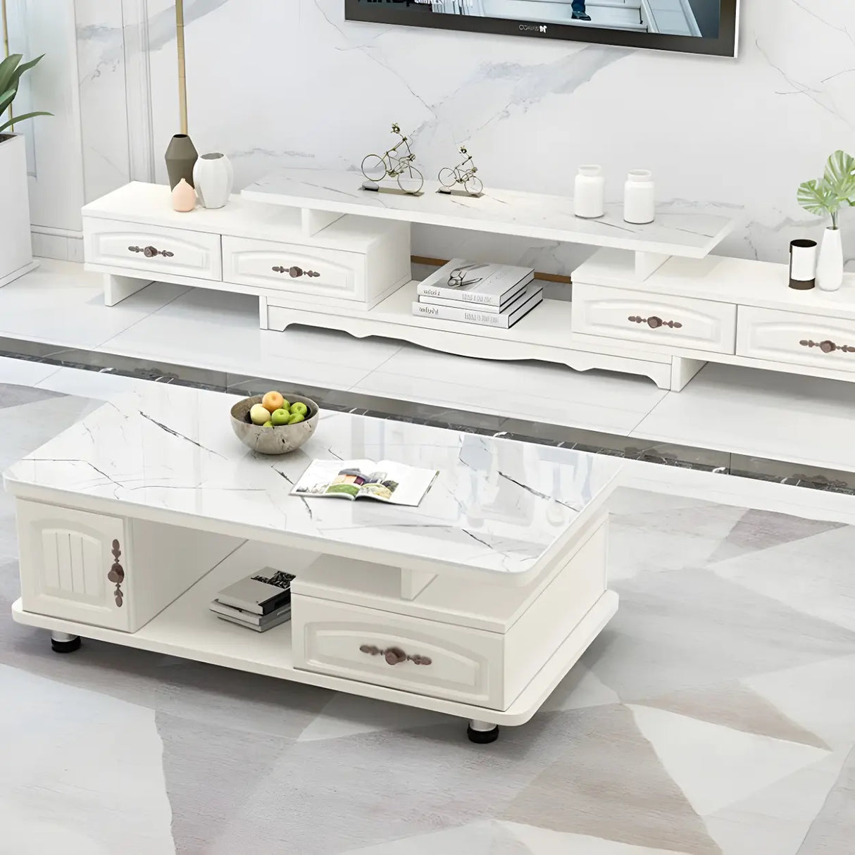 Glass Rectangular Storage Coffee Table with Cabinet Image - 4