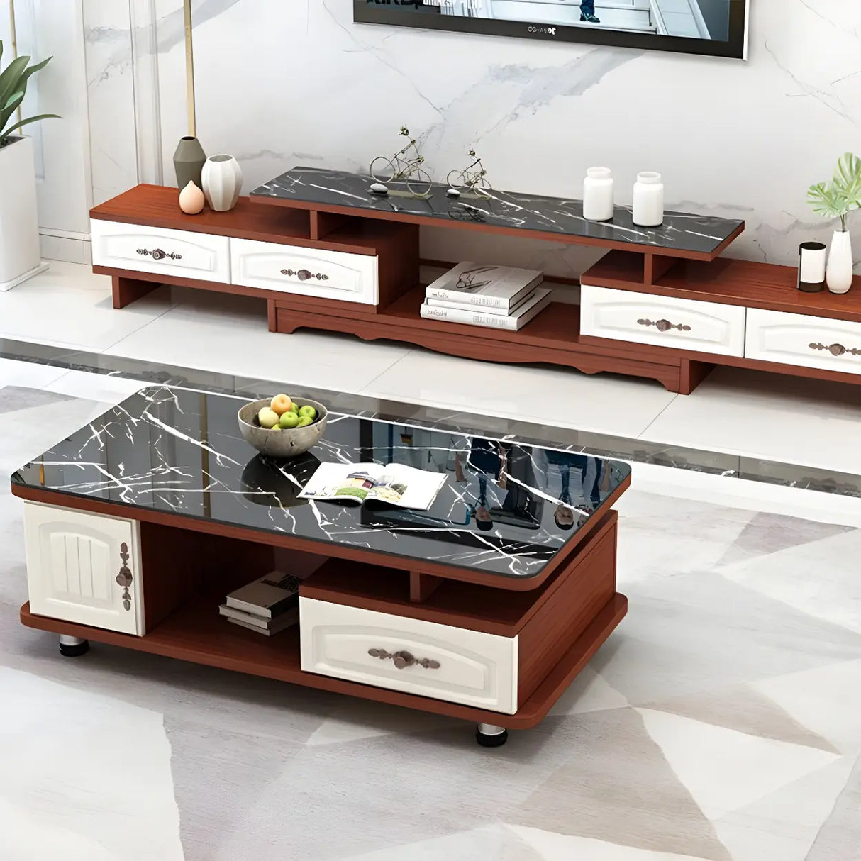 Glass Rectangular Storage Coffee Table with Cabinet Image - 8