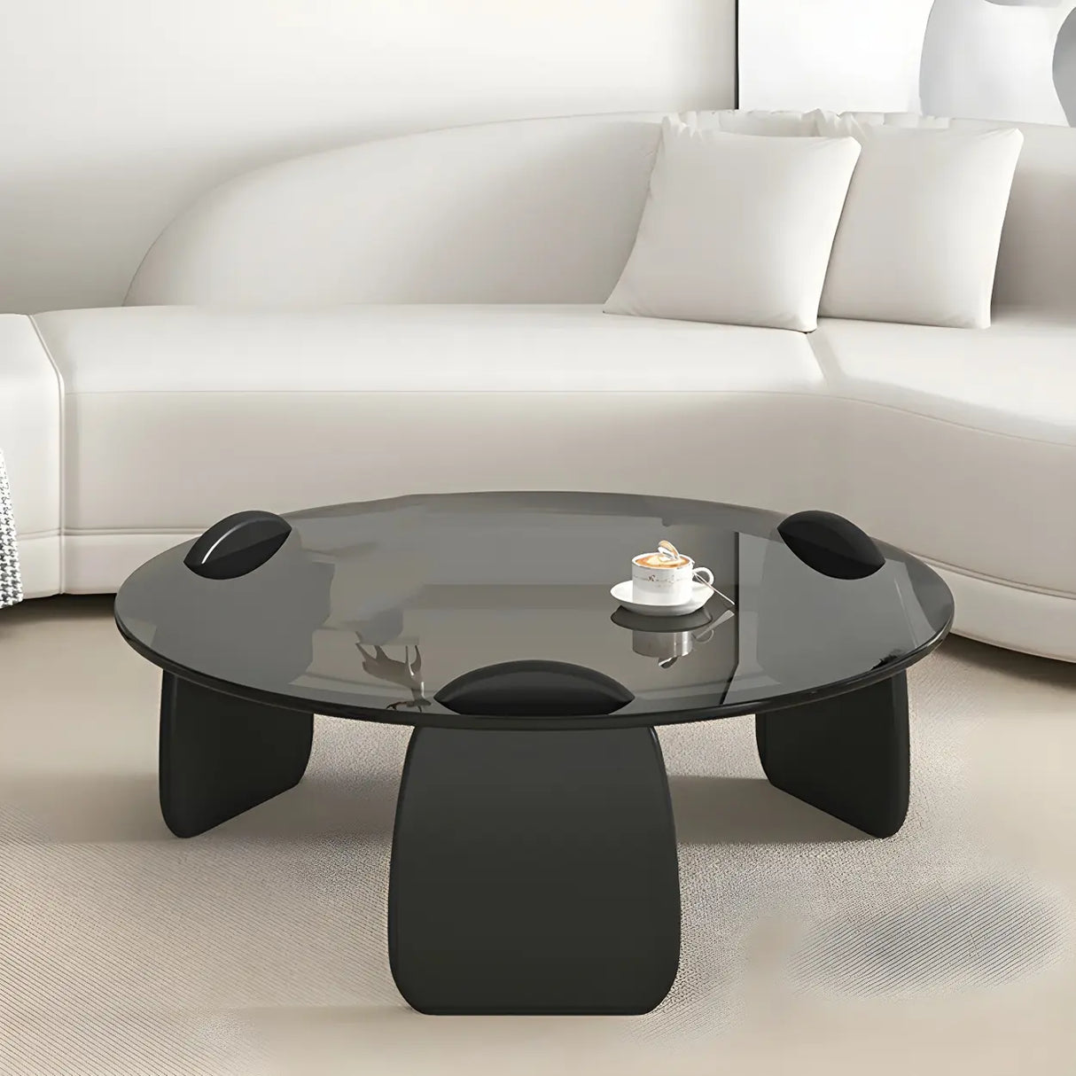 Glass Round Shape Coffee Table with Three Wooden Legs Image - 17