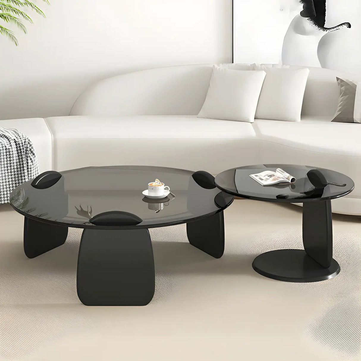 Glass Round Shape Coffee Table with Three Wooden Legs Image - 19