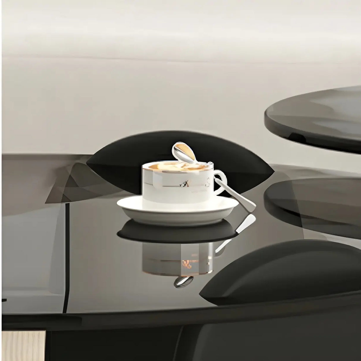 Glass Round Shape Coffee Table with Three Wooden Legs Image - 6