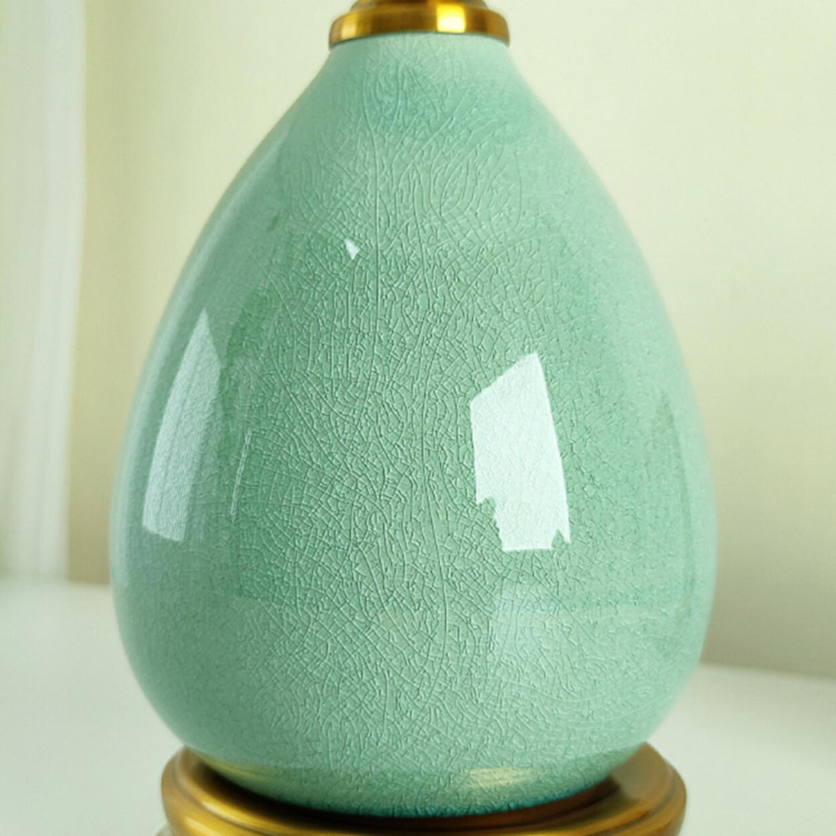 Glass Umbrella-Shaped Shade Green Ceramic Table Lamp Image - 4