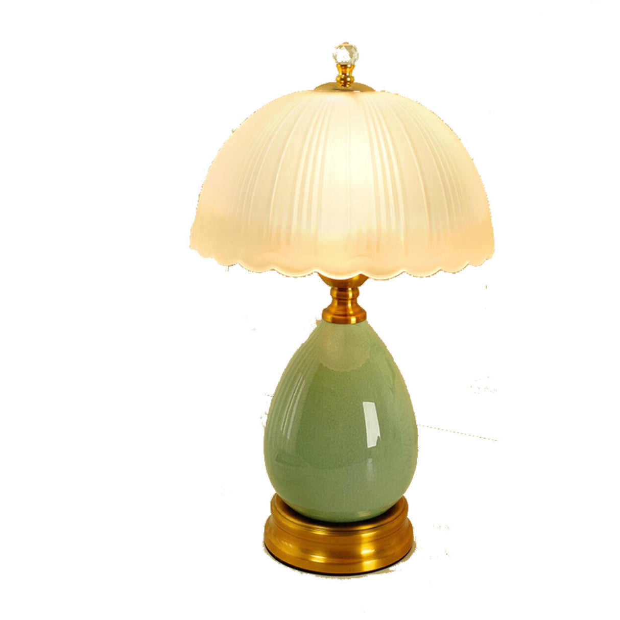 Glass Umbrella-Shaped Shade Green Ceramic Table Lamp Image - 5