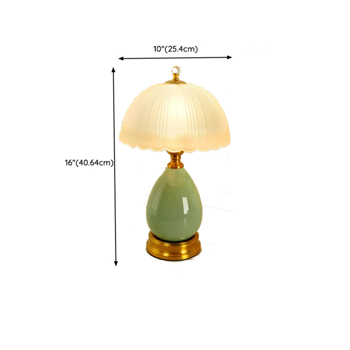 Glass Umbrella-Shaped Shade Green Ceramic Table Lamp